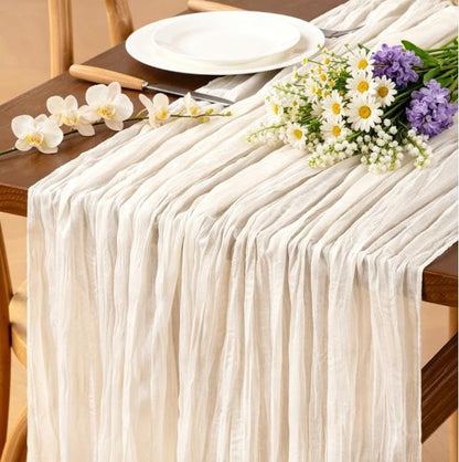 Ivory White Cheesecloth Table Runner 3 Pack - Boho Fall Gauze Linen