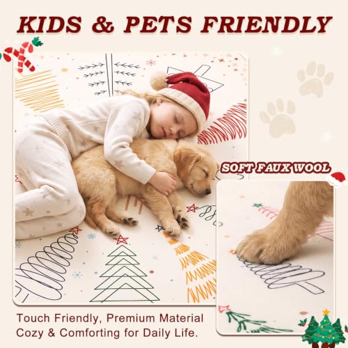 Colorful Christmas Tree Washable Round Rug 5ft for Living Room Beige