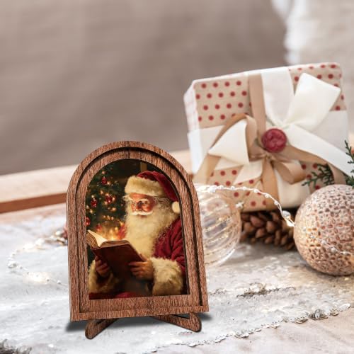 Cozy Santa Reading Wooden Frame Sign - Arched Christmas Wall & Tabletop Decor - Color15