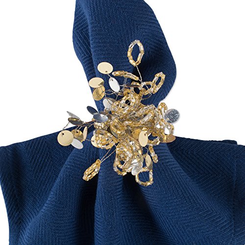 DII Christmas Napkin Ring Set - Gold Beaded Sparkle, 1.5 Inch Diameter, 6 Pieces