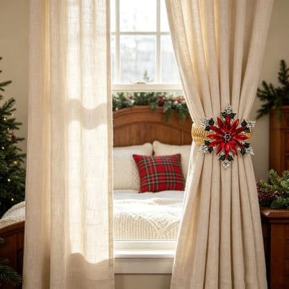2-Pack Christmas Poinsettia Curtain Tiebacks - Festive Window Decor