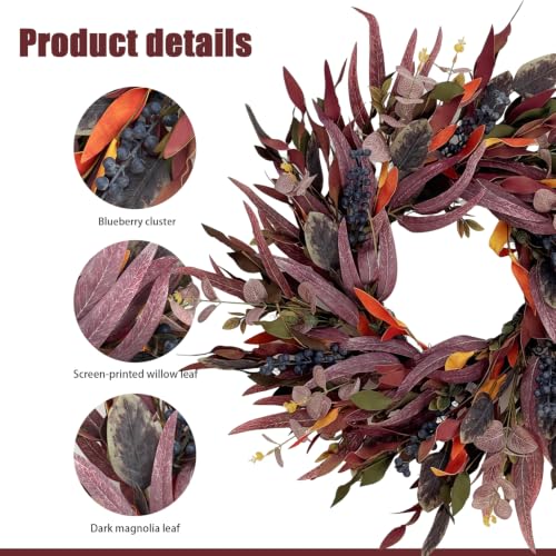 Fall Wreath for Front Door - Eucalyptus & Blueberry Decor, 26 Inches