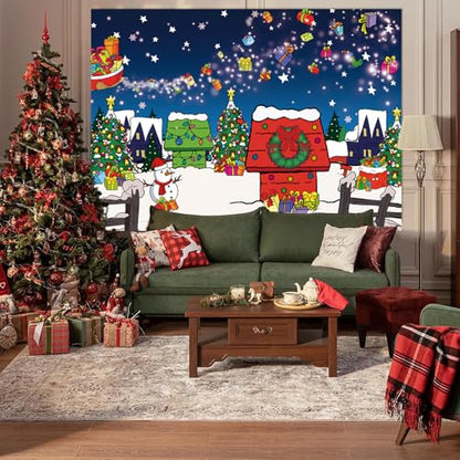 8x6FT Christmas Backdrop Snow Night House with Tree Photo Studio Background - Red