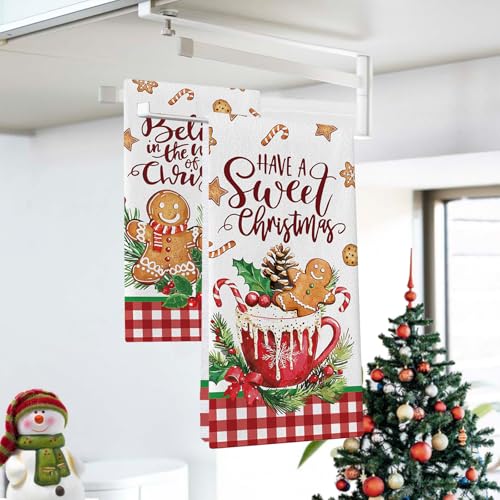 Have A Sweet Christmas Gingerbread Man Kitchen Dish Towels Set of 2 - Farmhouse Holiday Decor