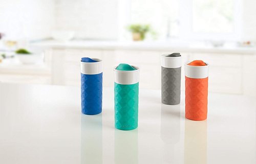 Ello Ogden Ceramic Travel Mug - Splash-Resistant Slider Lid & Silicone Boot | 16 oz Gray, BPA Free & Dishwasher Safe
