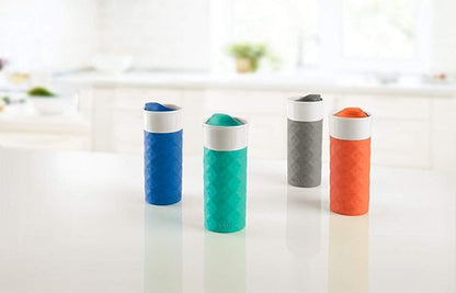 Ello Ogden Ceramic Travel Mug - Splash-Resistant Slider Lid & Silicone Boot | 16 oz Gray, BPA Free & Dishwasher Safe