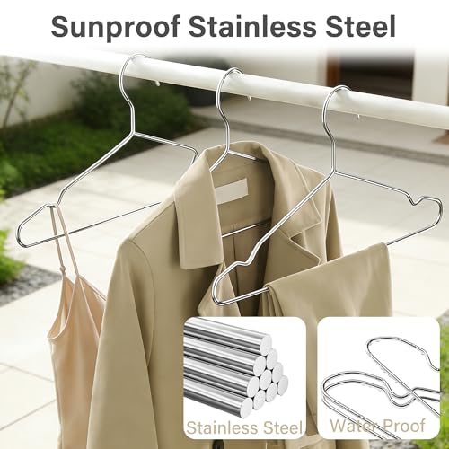 Vakoo Metal Coat Hangers 10 Pack - Heavy Duty Stainless Steel Space Saving