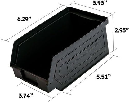 24 Pack Plastic Storage Bins - Stackable Hanging Organizer for Workshops | 7-Inch x 4-Inch x 3-Inch, Black