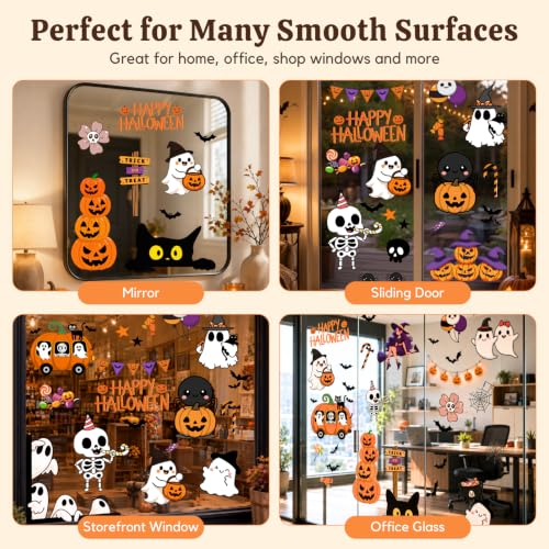 Halloween Window Stickers Set - Ghost Pumpkins Bats for Glass Doors & Windows