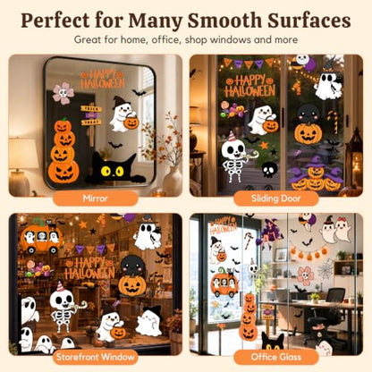 Halloween Window Stickers Set - Ghost Pumpkins Bats for Glass Doors & Windows