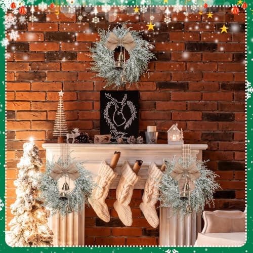 8 Pcs Mini Christmas Wreaths with Bells and Ribbons for Cabinets - Festive Decor