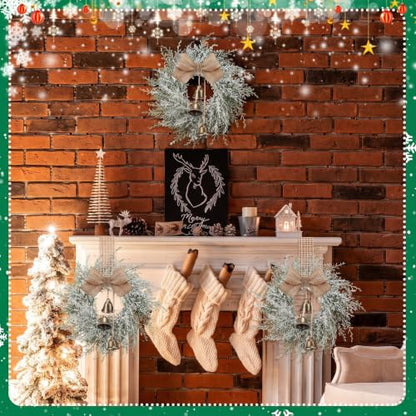 8 Pcs Mini Christmas Wreaths with Bells and Ribbons for Cabinets - Festive Decor