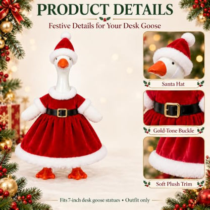 7 Inch Desktop Goose Figurine with Christmas Dress - Funny Mini Desk Decor