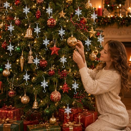20 Pcs Christmas Snowflake Ornament Hooks - Reusable Detailing Hangers for Holiday Decor
