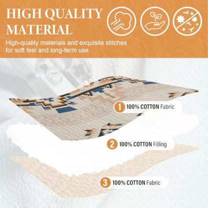 Queen Cotton Quilt Set with Reversible Bedspread Aztec Pattern - All Season Bedding