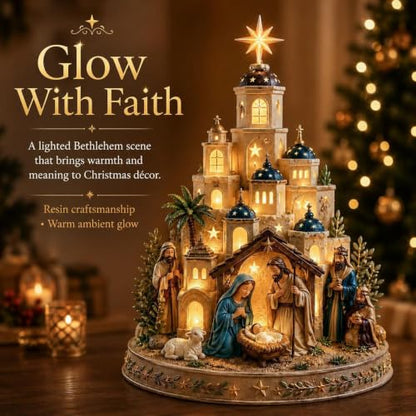 Bethlehem Nativity Church Light Tower - Christmas Village Decor with LED Illumination