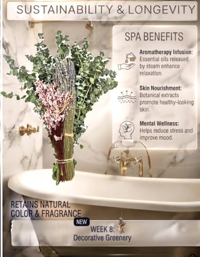 Preserved Dried Floral Shower Bouquet with Lavender & Eucalyptus - Aromatherapy Bathroom Decor
