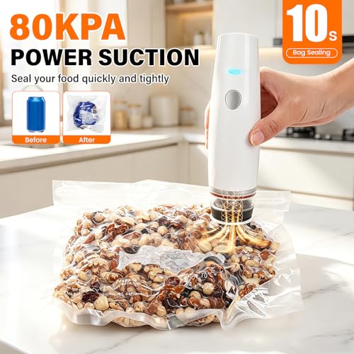 MZROT Compact Cordless Food Vacuum Sealer White with 30 Reusable Bags