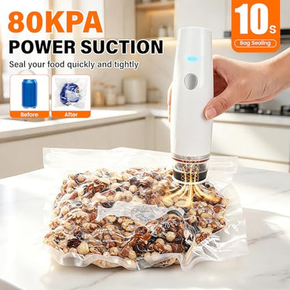 MZROT Compact Cordless Food Vacuum Sealer White with 30 Reusable Bags