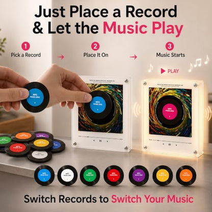 Magnetic Music Box Fridge Mini Vinyl Record Player with 18 Discs - Retro Style