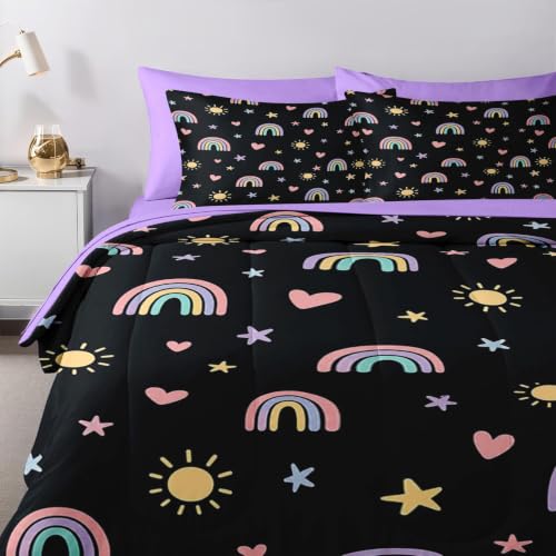 Rainbow Stars Twin Comforter Set for Girls - 5 Pieces Bedding