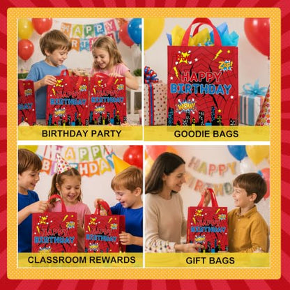Reusable Cartoon Spider Gift Bags - 20 Pack for Birthday Party Favors