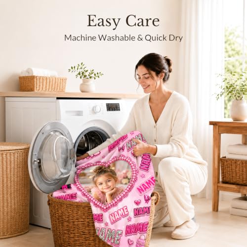 Personalized Pink Girl Photo Blanket - Custom Kids Throw with Text & Image