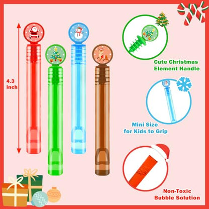 Christmas Mini Bubble Wands Set - 64 Pack with Santa, Tree, Snowman & Reindeer Designs - Holiday Party Favors & Gifts Variation of THIS listing