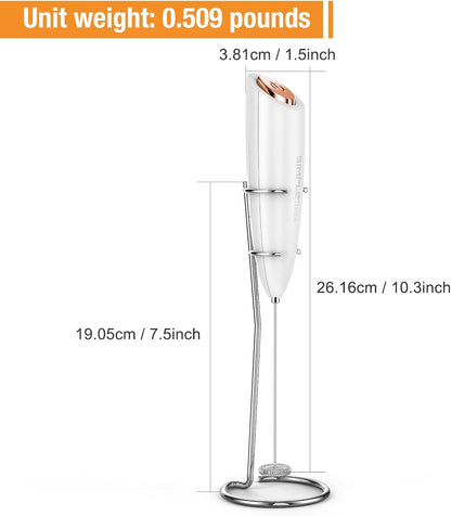 SimpleTaste Milk Frother - Handheld Electric Foam Maker with Stainless Steel Whisk | White, Battery Operated