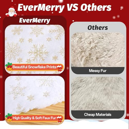 EverMerry 48 Inch White Christmas Tree Skirt with Snowflake Design