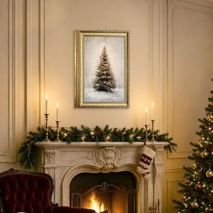 Christmas Tree Wall Art in Snow Frame - Rustic Pine Canvas Decor 16x24