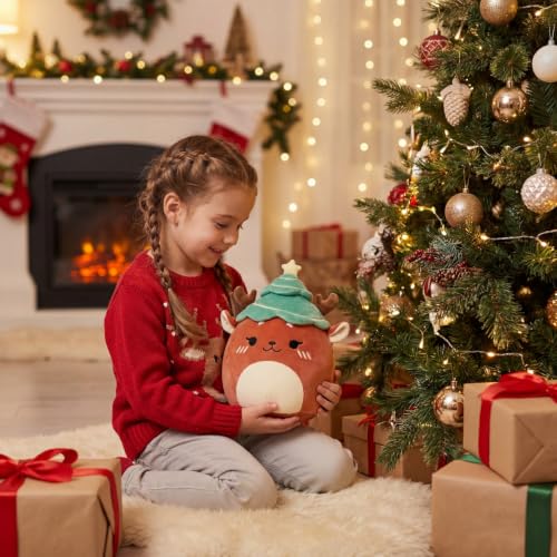 Christmas Reindeer Plush Toy - 11-Inch Holiday Hug Pillow with Tree Hat