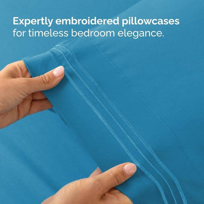 Full XL Bed Sheet - 4 Piece Full XL Bed Sheets Set - Soft, Breathable & Cooling - Hotel Luxury Bedding for Women, Men, Kids, Teens, Boys & Girls - Deep Pockets, Comfy, Fade & Wrinkle Free - Denim Blue