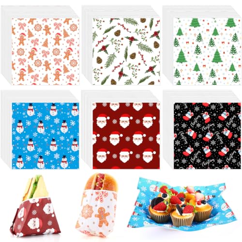 Christmas Wax Paper Sheets 12x12 Inch - Santa, Tree & Snowflake Patterns - 600 Pack with Variation Christmas Theme / 600