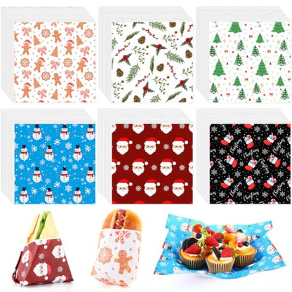 Christmas Wax Paper Sheets 12x12 Inch - Santa, Tree & Snowflake Patterns - 600 Pack with Variation Christmas Theme / 600