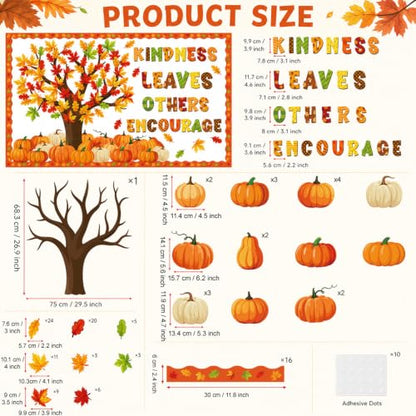 Autumn Fall Bulletin Board Decorations Set with Tree Leaves Pumpkins & Borders