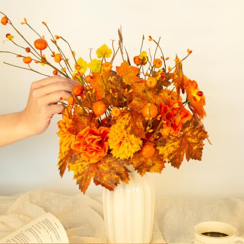 Fall Artificial Stems with Mini Pumpkins and Berries - 8 Pack, 17 Inch - Variation 8
