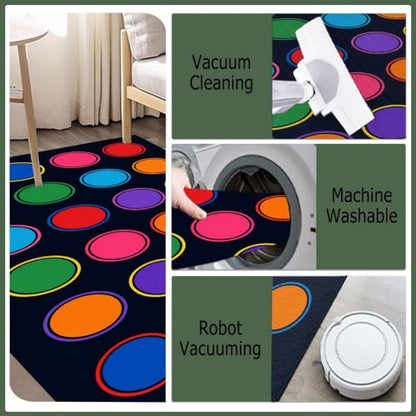 Kids Classroom Circle Rug 6x9 ft with Non-Slip Backing - Learning Area Carpet for Preschool