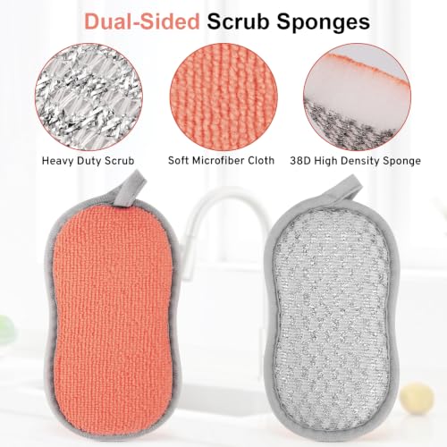 Dual-Sided Kitchen Sponge for Dishwashing and Cleaning - Non Scratch, Reusable, Thick Absorbent