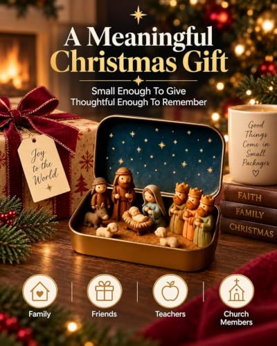 Mini Nativity Scene Set Tin Box - Style 1 - Christmas Figurines Keepsake
