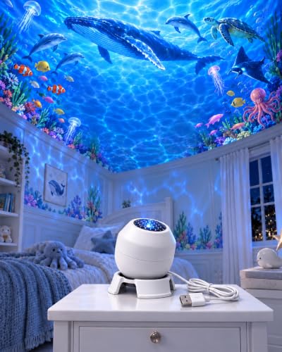 Wonder Tide Ocean Light Projector - White, Underwater Room Decor, 3 Scene Films