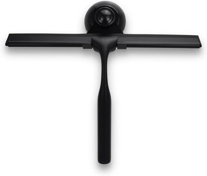 Skiennix Matte Black Shower Squeegee - 10 Inch Glass Cleaner Tool with Adhesive Hooks for Bathroom & Car
