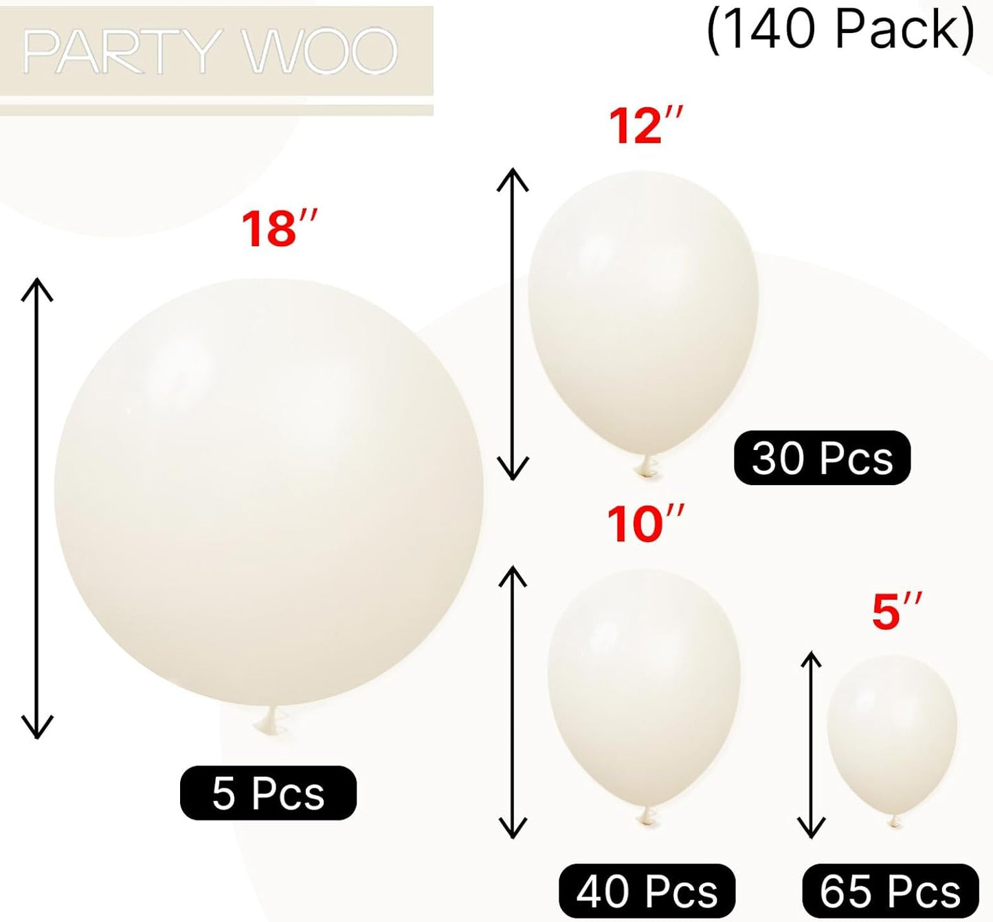 PartyWoo Beige Balloons - 140-Piece Arch Kit with Various Sizes for Weddings & Celebrations | Cream & Ivory