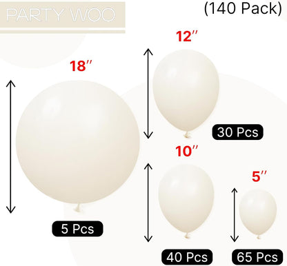 PartyWoo Beige Balloons - 140-Piece Arch Kit with Various Sizes for Weddings & Celebrations | Cream & Ivory