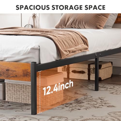 Sturdy Wood Bed Frame with Headboard, Heavy Duty Support Platform, No Box Spring Needed