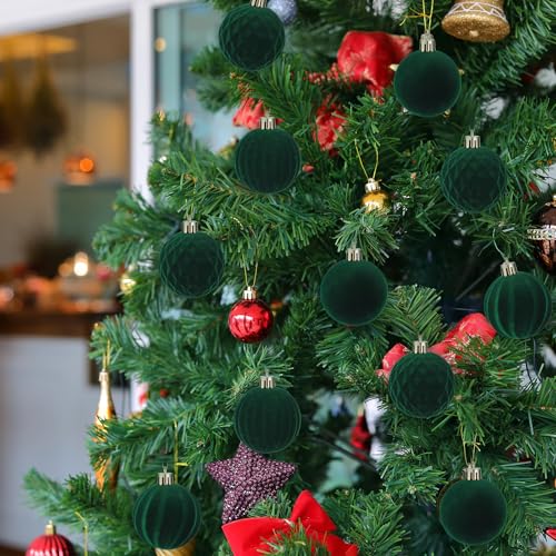 32 Pcs Velvet Christmas Ball Ornaments Bulk for Tree Dark Green - PullCrease