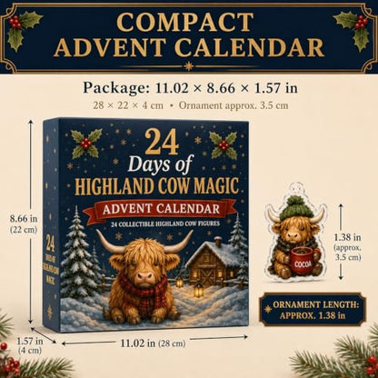 Highland Cow Advent Calendar 2026 - 24 Days Christmas Countdown Decor, Cow Figurines