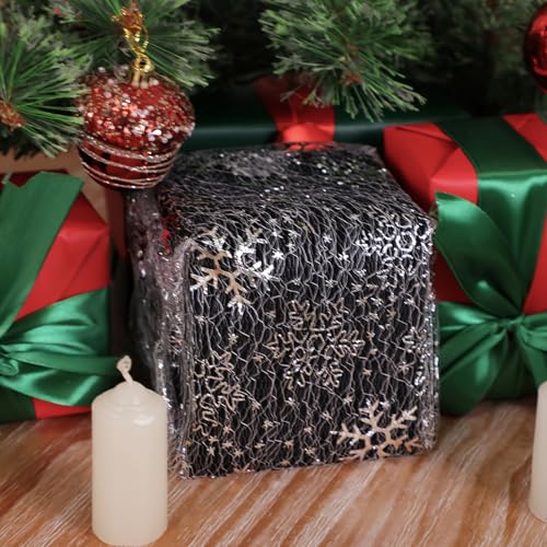 Silver Snowflake Table Runner 49 Feet - Sparkly Metallic Christmas Decor - Variation of Silver Snowflake / 49FT