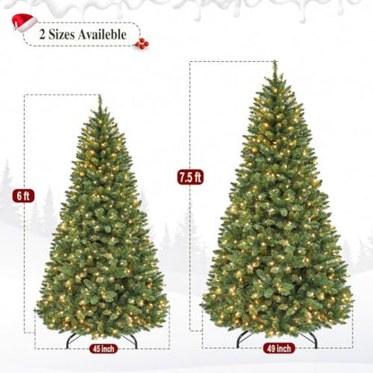 6FT Prelit Artificial Christmas Tree with 1032 Tips, 10 Lighting Modes, Multicolor - Classic Style