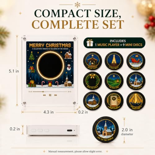 Magnetic Christmas Music Box Player with Interchangeable Discs - Holiday Decor